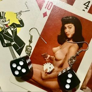 Custom made dangling black dice earrings